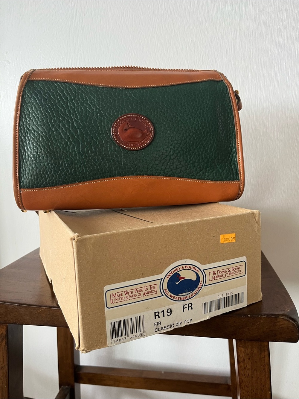 Vintage Dooney & Bourke All Weather Leather Green and Brown 90s Crossbody Bag